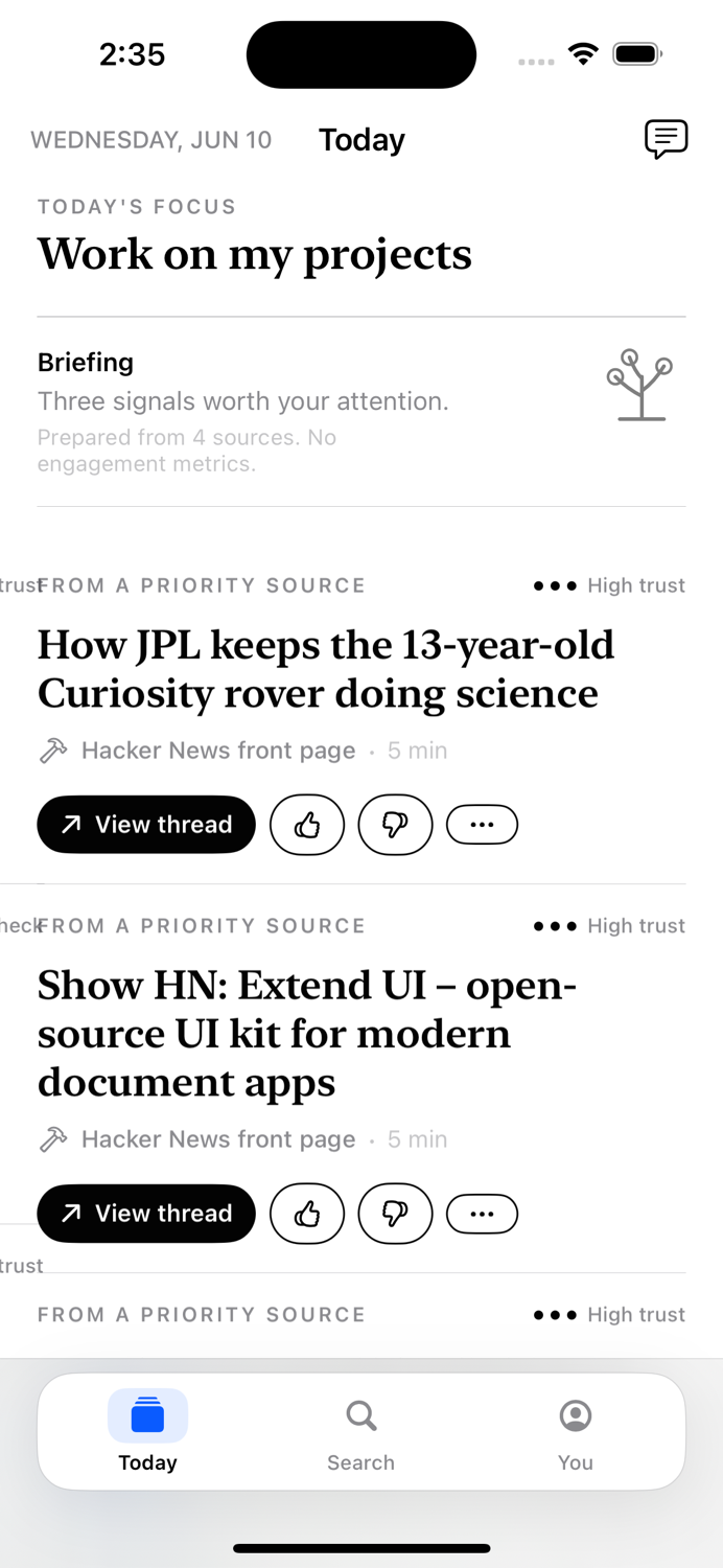 Actually For You — today's brief: three ranked items from your sources